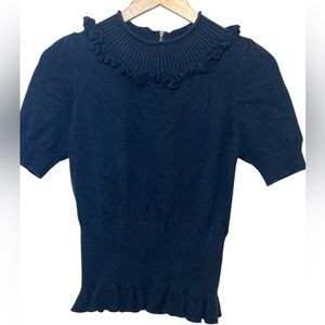 Marc By Marc Jacobs Dark Ruffled Blue Knit Top Size M